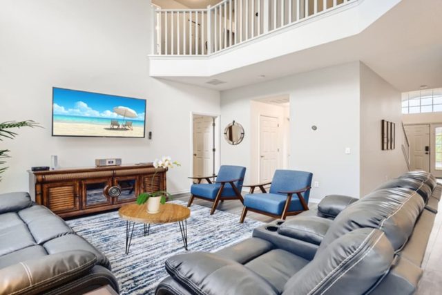 Heroes & Wizards Villa, Family living room and open floor plan with kitchen
