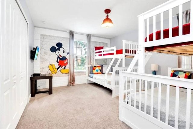 Pixel & Pixie Retreat, Upstairs Mickey's room with two bunks including two twins and two full beds that sleep six