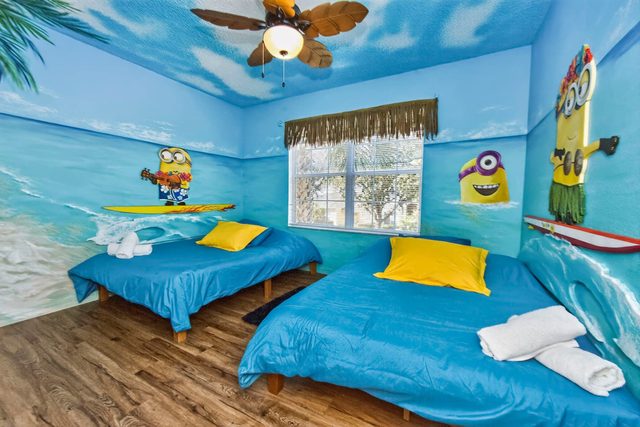 Wonderlands & Wizards Villa, The Minions Beach Party Room with two Full Size beds (Shared bathroom)