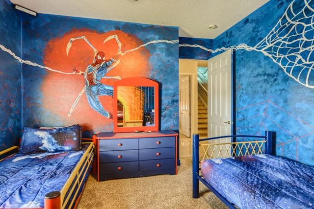 The Marvel Mansion, Spiderman room with two win beds and magic portal to Doctor Strange room 2
